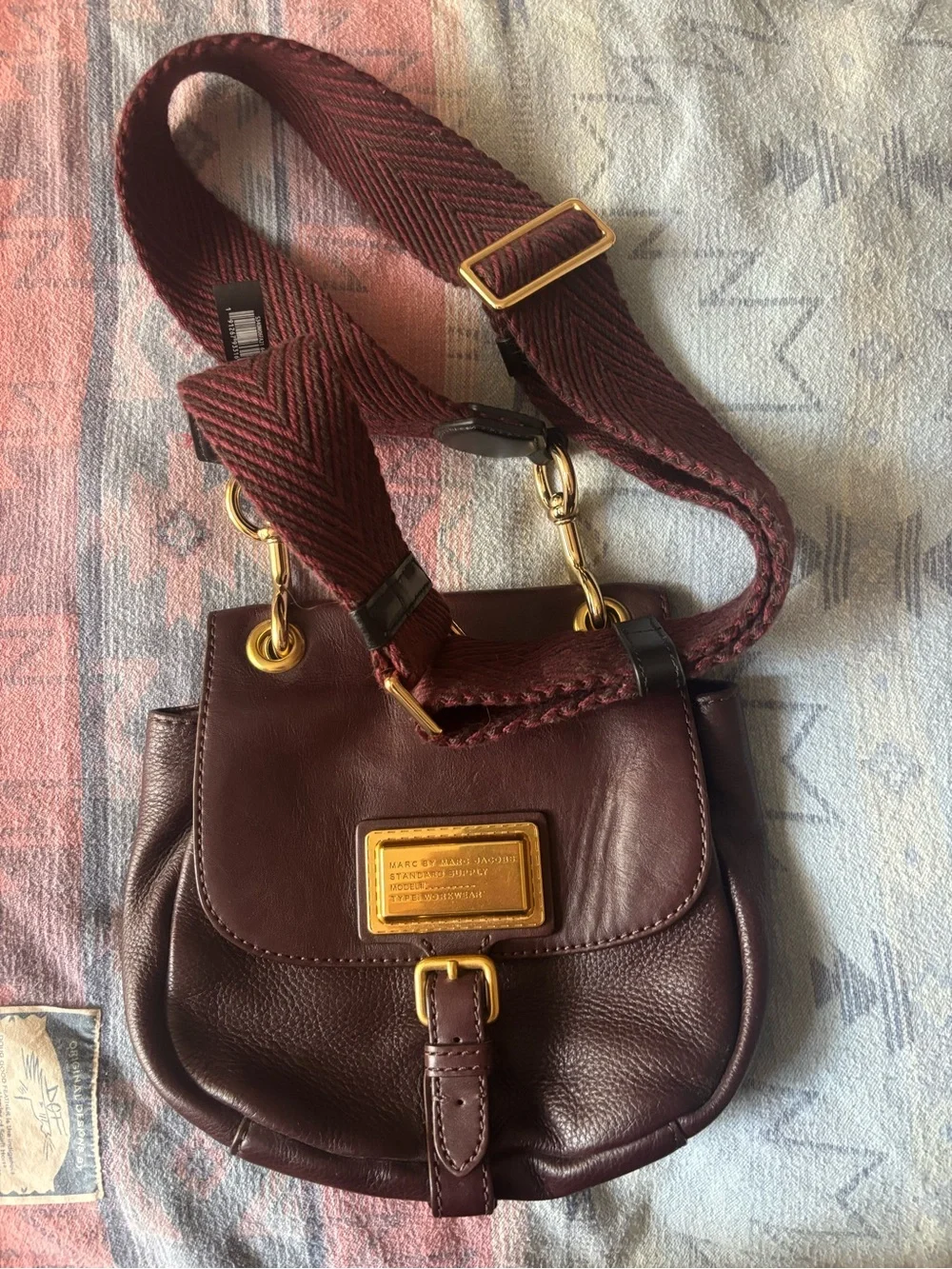 Marc by Marc Jacobs Burgundy Leather Crossbody with Woven Strap